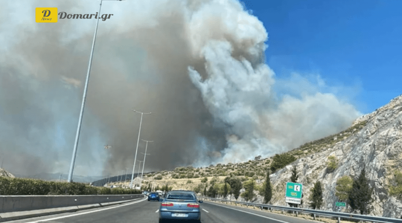 حريق بالقرب من محطة إلفسينا على طريق أثينا-كورينث