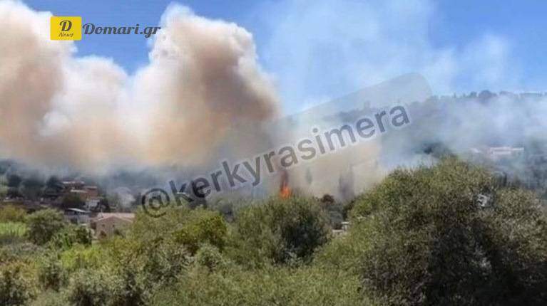 اندلاع حريق في كورفو بالقرب من المنازل في أجيا جورجي - فيديو