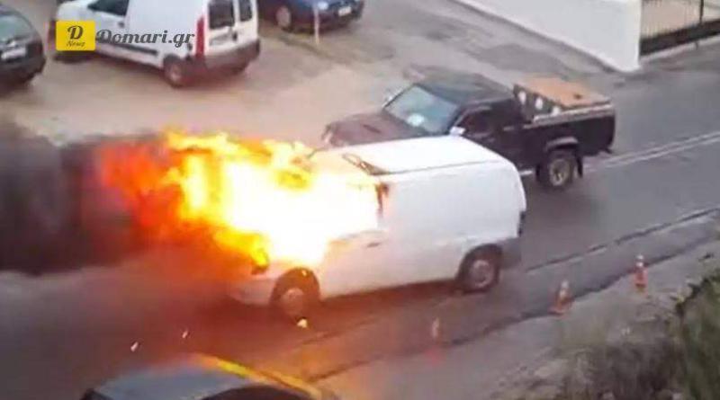 فان مشتعلة تتحرك إلى أسفل الطريق وتخرج عن السيطرة في ريثيمنو - فيديو